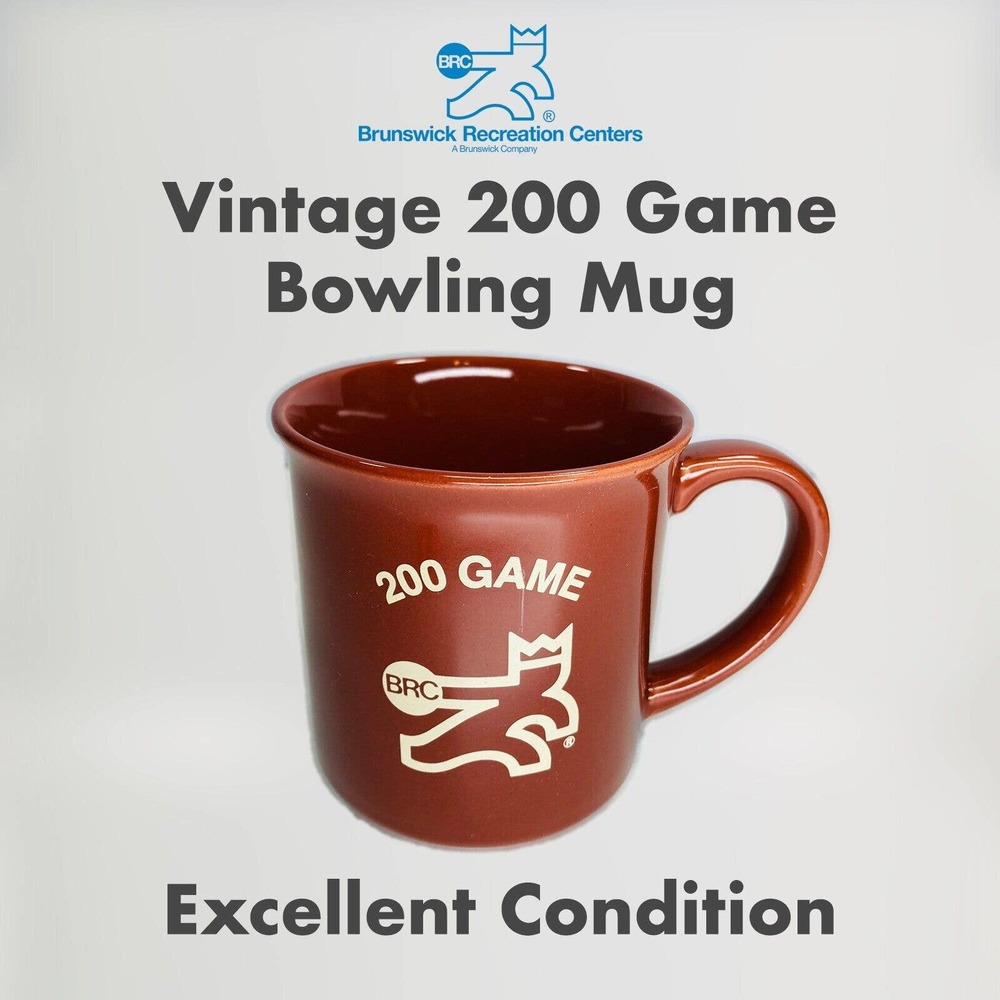 Vintage BRC 200 Game Brunswick Recreation Bowling Center Mug Brown EUC